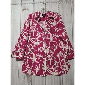Westbound Shirt Womens 18 Pink White Wrinkle‎ Free Button Front Floral Print